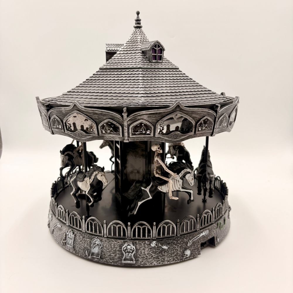 Toil and Trouble Halloween Carousel LED Light Up Rotating Spooky Gothic Decor